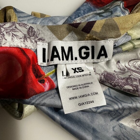 I.AM.GIA Sasha Cherry Print Drape Top Cowl Neck Halter Open-back - Picture 6 of 8